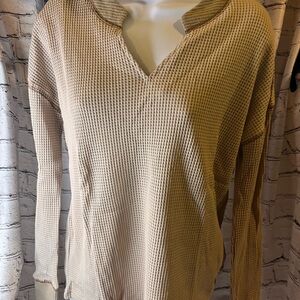 Kori Women's Cream V-Neck Waffle Knit Top